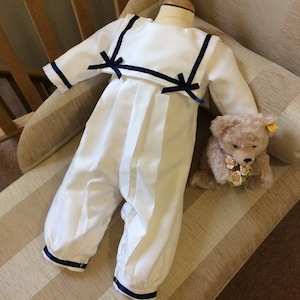 Boys sailor Suit - Christening Romper - Baby Baptism outfit - Handmade Christening gown - Pageboy suit - Heirloom baby clothes - Bapteme
