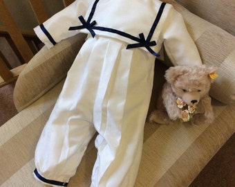 Boys sailor Suit - Christening Romper - Baby Baptism outfit - Handmade Christening gown - Pageboy suit - Heirloom baby clothes - Bapteme