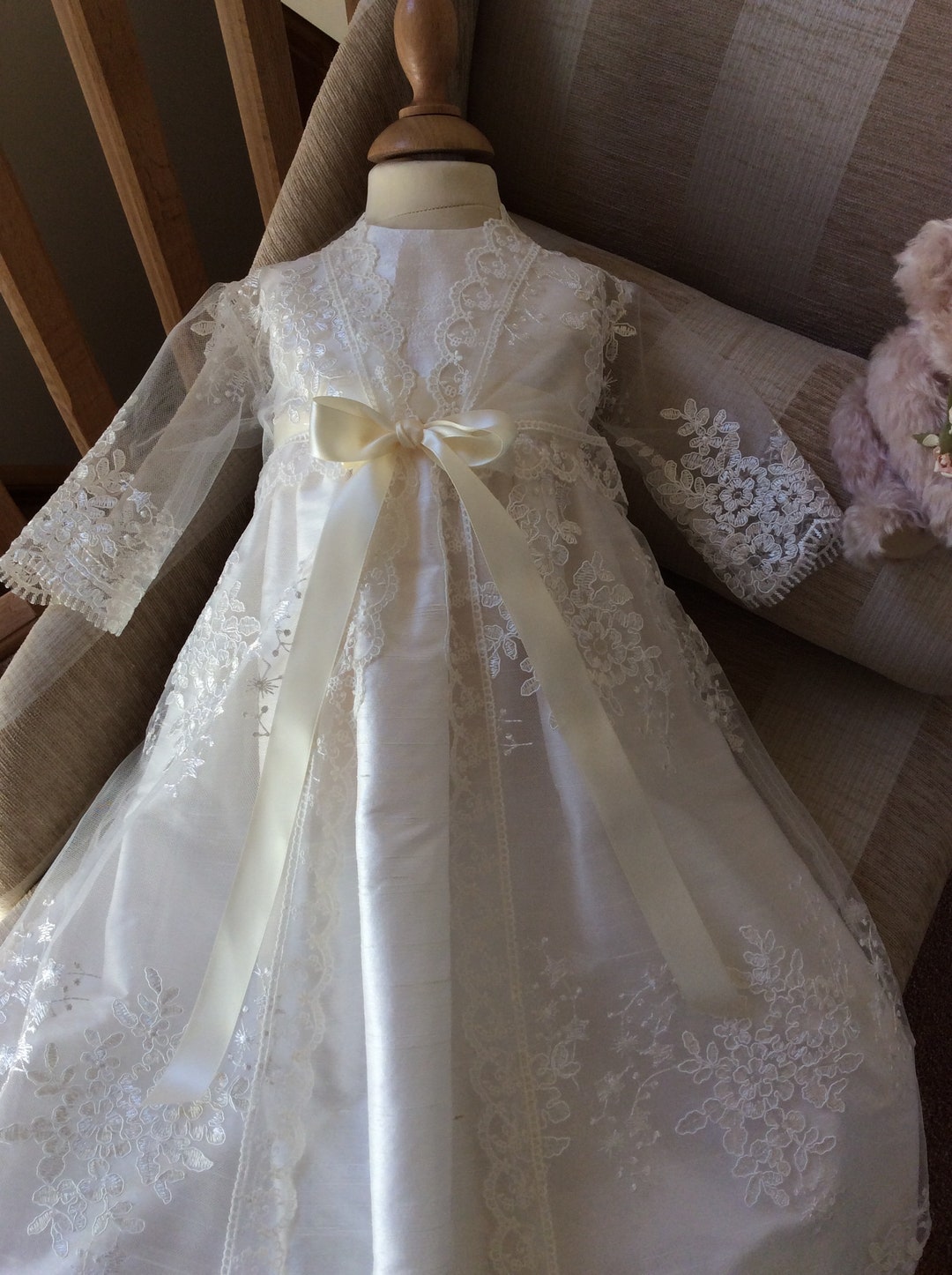 Lace Christening Gown, Lace Baptism Gown, Christening Gown Extra Long