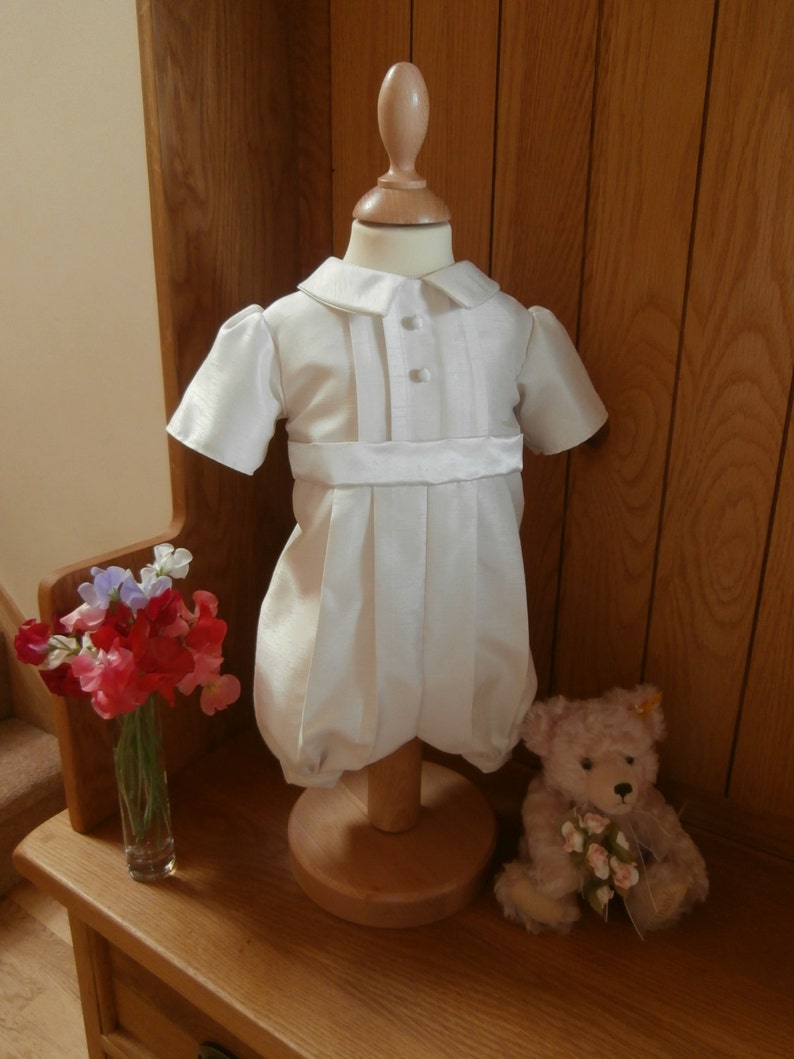 Baby boys christening Baptism Wedding Outfit Suit Romper suit Christening gown dedication Handmade to order Ivory White image 1