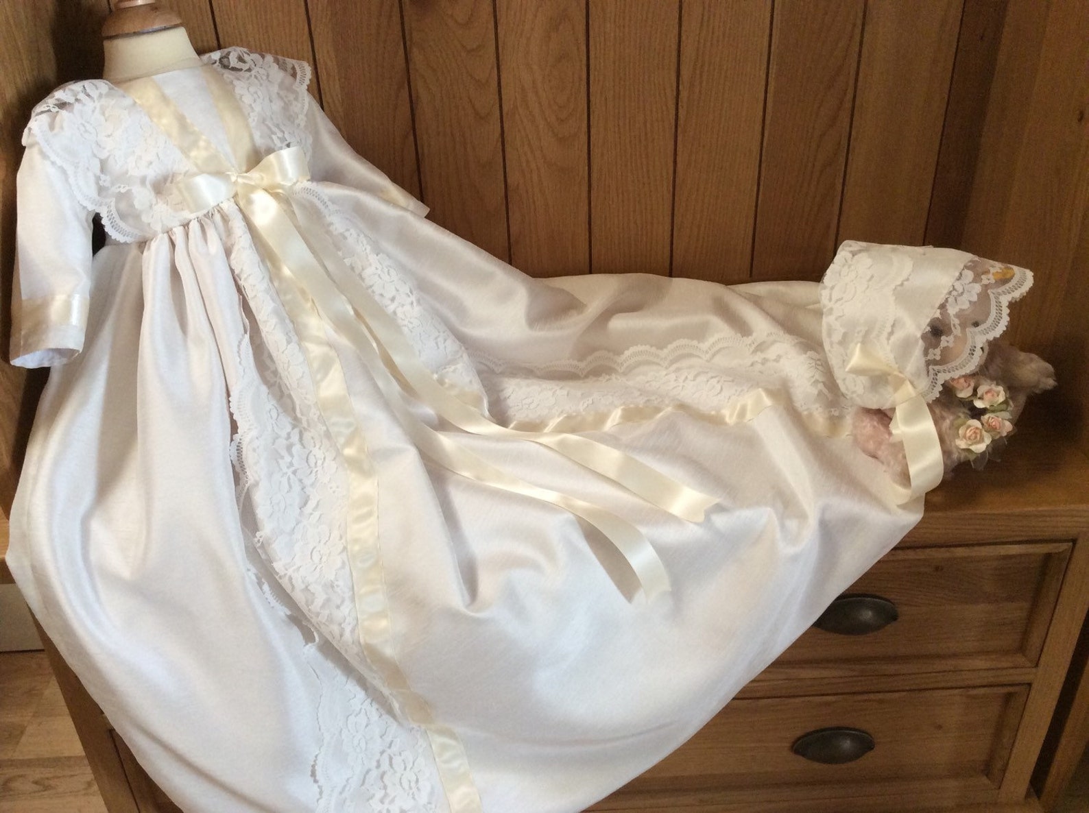 Christening Gown With Lace and in White or Ivory Faux Etsy
