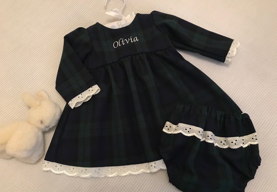Baby Tartan Dress Personalised Black Watch Tartan Dress First Christmas