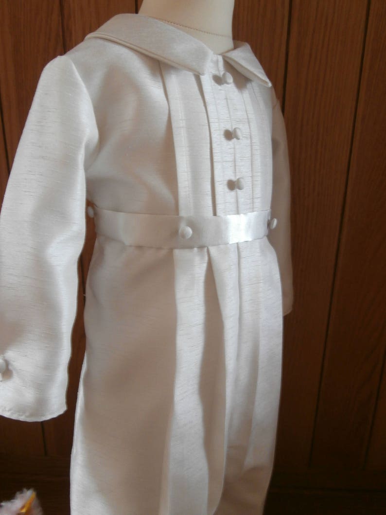 Baby boys christening Baptism Wedding Outfit Suit Romper suit Christening gown dedication Handmade to order Ivory White image 7