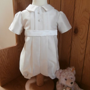 Baby boys christening Baptism Wedding Outfit Suit Romper suit Christening gown dedication Handmade to order Ivory White image 3