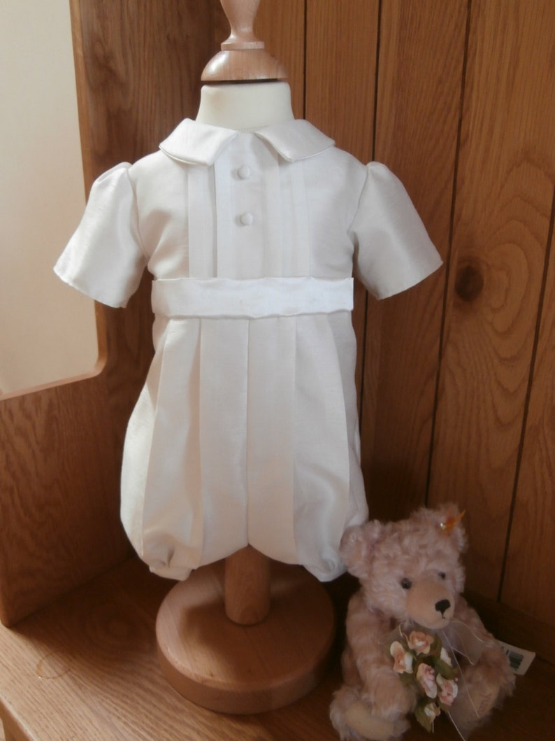 Baby boys christening Baptism Wedding Outfit Suit Romper suit Christening gown dedication Handmade to order Ivory White image 3