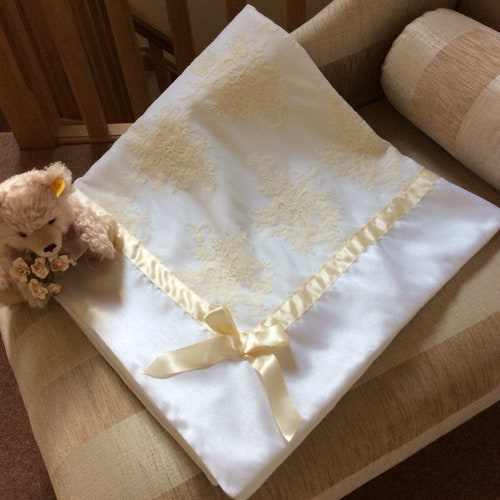 Christening Shawl Blanket - baby gift outlet - shower present - Lace / Satin / Silk