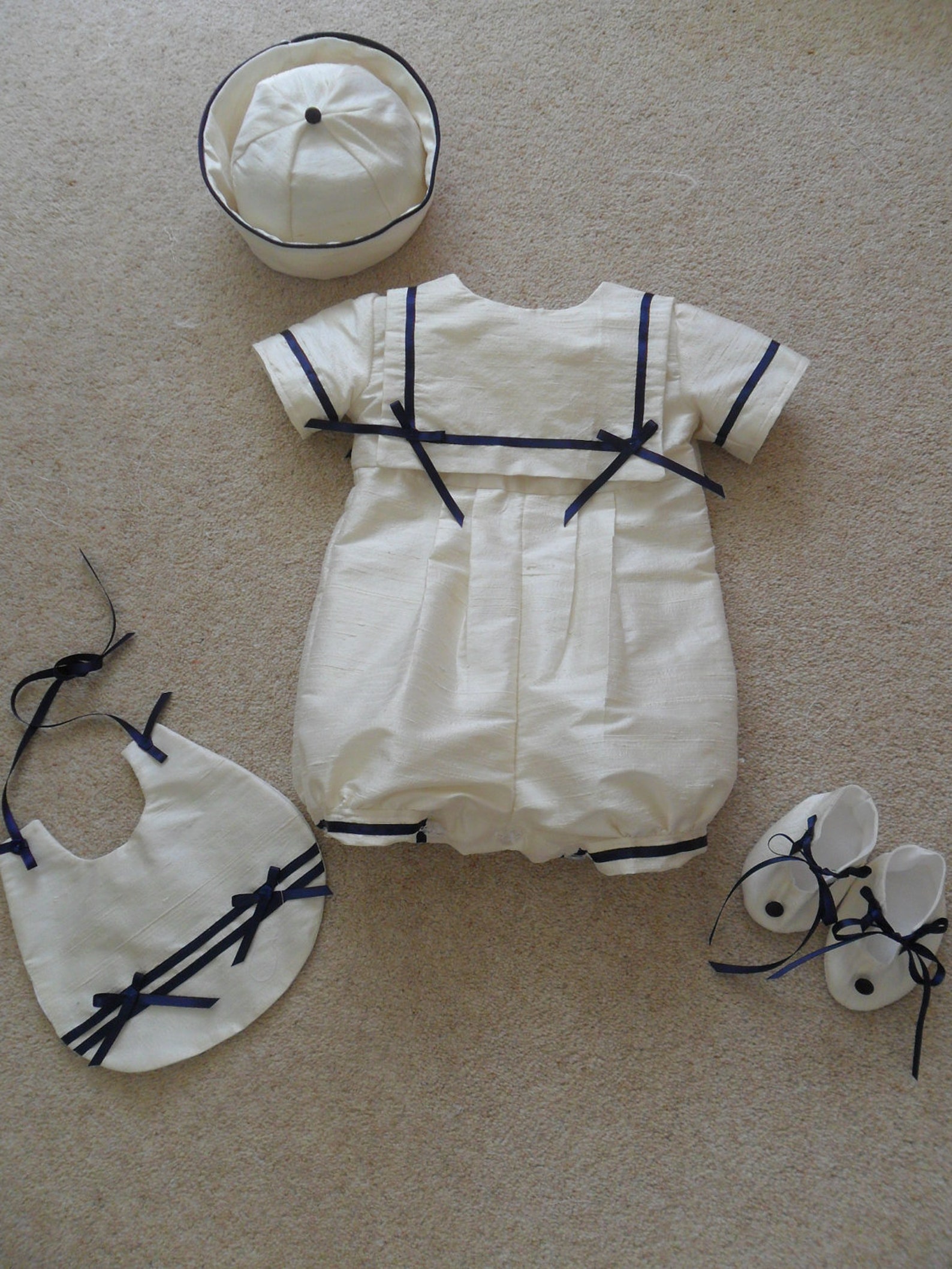 Sailor Romper Suit Christening Gown With Hat Bib and Booties Etsy