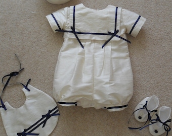 Sailor Romper Suit Christening Gown with hat, bib and booties for Christening Wedding Special Occasion