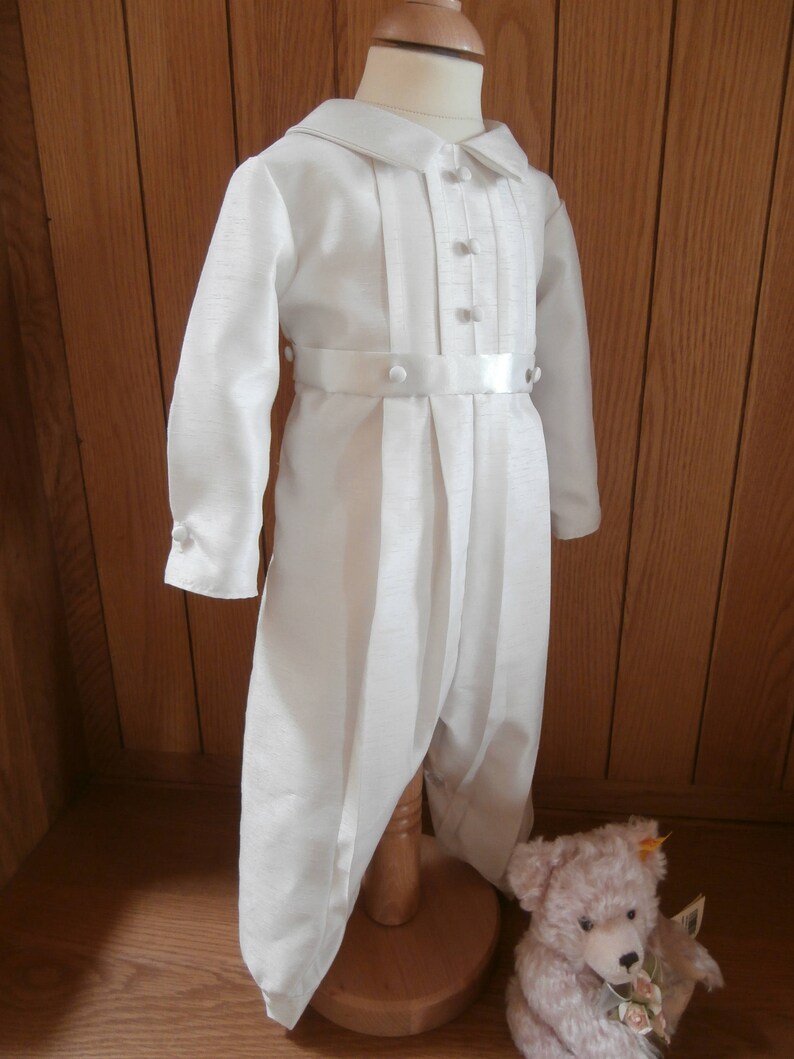 Baby boys christening Baptism Wedding Outfit Suit Romper suit Christening gown dedication Handmade to order Ivory White image 6
