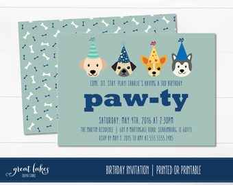 Dog Birthday Invitation, Doggie Birthday Party, Puppy Party, Puppy Birthday Invite, Animal Party, Pet Party, Birthday Boy, First Birthday