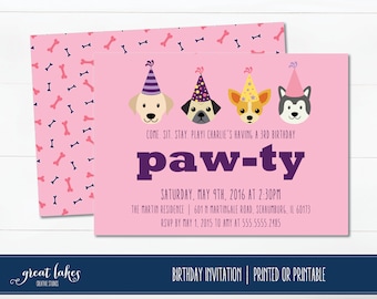 Dog Birthday Invitation, Doggie Birthday Party, Puppy Party, Puppy Birthday Invite, Animal Party, Pet Party, Birthday Girl, First Birthday