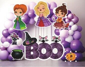 Brujas Hermanas (7 Piezas) Carteles de Halloween para Jardín, Accesorios para Fiestas, Recortes Decorativos