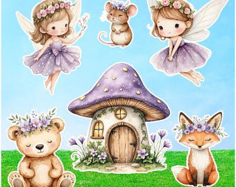 Purple Fairy Party Prop (6 Pieces) cutout Set: Mushroom Woodland Corrugated Plastic Decor Yard Cards