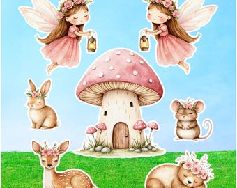 Fairy Garden Party Prop (7 Piece) Cutout Set: Fairies & Woodland Creatures Decor Birthday Baby Shower