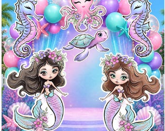 Pastel Mermaid 6-Piece Set Birthday Prop 4 Mil Corrugated Plastic