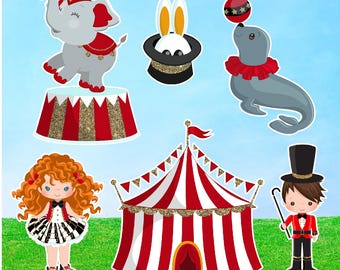 Red Gold Circus (6 Piece) Party Prop Cutouts: Birthday Decorations full set