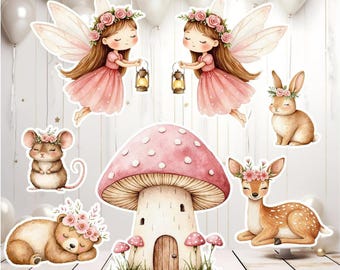Pink Fairy Cutout, 7-Piece 4 Mil Corrugated Plastic Party Prop Set
