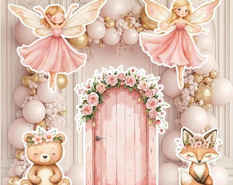 Set de 5 piezas de adornos recortables para fiestas temáticas de puertas de hadas: decoración para el primer cumpleaños y baby shower.