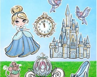 Cinderella Party Prop (8 Pieces) Cutouts Set: Castle, Carriage, Birthday Decor Yard Cards