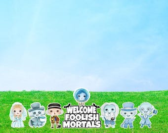 Haunted Mansion (8 Pieces)  Yard Cards – Cute Halloween Party Prop Cutouts