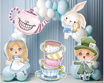 Decoración para fiesta de Alicia en el País de las Maravillas (5 piezas): Set de tarjetas de plástico corrugado para jardín.