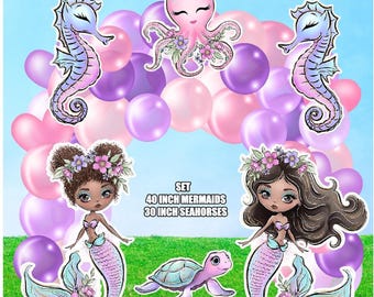 Mermaid Party Prop, Pastel Corrugated Plastic Six-Piece Cutout Set