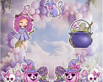 Bruja rosa de Halloween (5 piezas) Carteles para jardín: Recortes decorativos para fiestas fáciles de armar