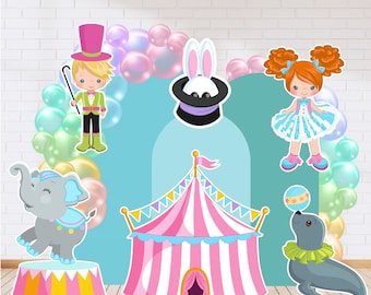 Set de accesorios para fiesta de circo rosa (6 piezas): Recortes de plástico corrugado, decoración para cumpleaños de niña
