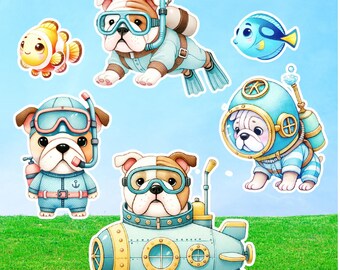 Bulldog Under the Sea (6 Piece) Party Prop Cutouts: Corrugated Plastic Submarine Decor Set