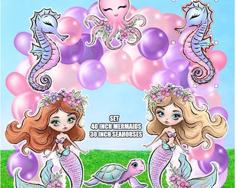 Pastel Mermaid Party Prop (6 Piece) Set A Corrugated Plastic : Under The Sea Birthday Decor