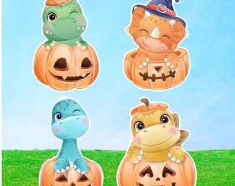 Halloween Dinosaur Yard Cards: 4XL Coro Plastic Pumpkin Dino Birthday Party Prop Cutouts Decor