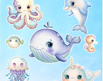 Pastel Under The Sea Party Prop (7 Piece) Cutouts : Corrugated Plastic Ocean Animal Birthday Yard Cards