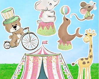 Le Cirque(6 Piece) Pastel Party Prop  Pink Circus Sparkle Set: Corrugated Plastic Cutouts, Girl Birthday Decor