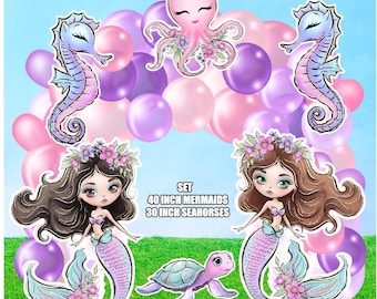 Pastel Mermaid Party Prop (6 Piece) Set Corrugated Plastic : Under The Sea Birthday Decor Set B