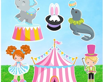 Pink Circus Party Prop (6 Piece) Set: Corrugated Plastic  Cutouts, Girl Birthday Decor