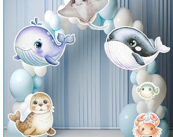 Set de recortes para fiestas temáticas de ballenas gorditas (6 piezas): Decoración de animales marinos para jardín.