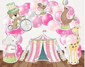 Decoración de fiesta con temática de circo en rosa pastel (6 piezas): Coroplast para cumpleaños de niña