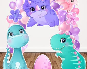 Set completo de figuras recortables de dinosaurios para fiestas (7 piezas): Tarjetas de cumpleaños de dinosaurios de plástico corrugado para jardín
