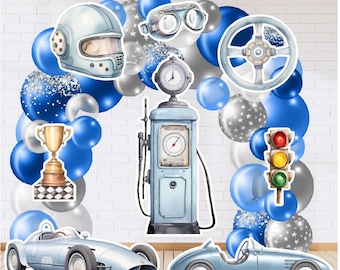 Auto de carreras azul claro (8 piezas) Accesorios para fiestas: Juego de tarjetas de jardín de plástico corrugado