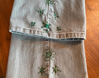 Vintage Women's Levi's 515 Bead Embellished Green Jeans 10 32X31