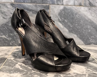 Black Leather Coach Stiletto Adelle Platform Pump