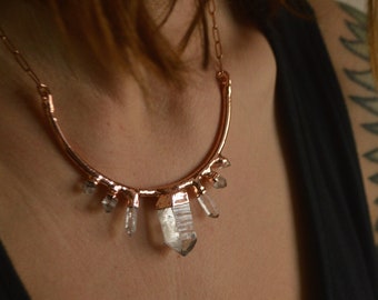 Raw quartz collar, statement necklace with natural crystals