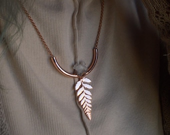 Fern necklace with crystal cluster, cute Christmas gift jewellery