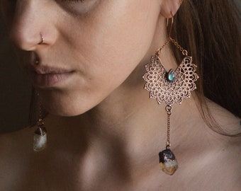 Raw Citrine Ear Weights Tunnel Hangers Stretched Ears Crystal Weights Post Apocalyptic