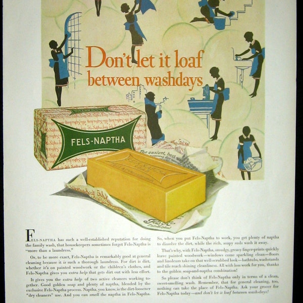 1920s ad Fels Naptha Soap Laundry print Lady Housewife Chores Vintage1928  Great to Frame for you Kitchen or Laundry Room