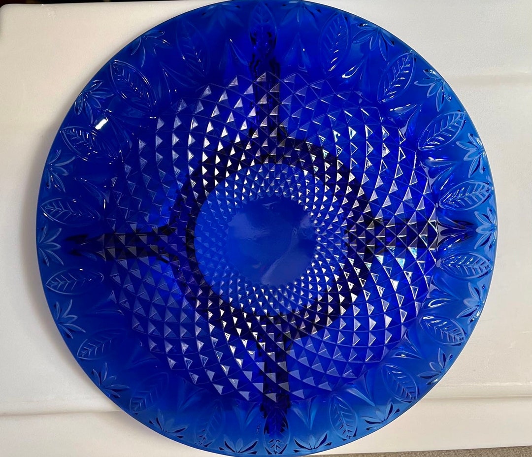 Sapphire Glass Veggie Tray Palm Tree Leaves Vintage Beauty Etsy