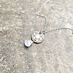 Raised snowflake charm necklace rainbow moonstone
