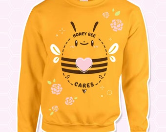 Clearance - Honey Bee Cares Screen Printed Sweater / Long Sleeve Shirt - Yellow - S, M,L,XL - Unisex - Unique Cute Gift