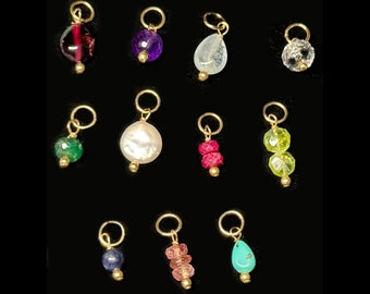 CLOSEOUT! 9 Genuine Gemstone Birthstone Drop Charm 14/20 Gold Filled Pin and Jump Ring, Perfect for Adding to Bracelets and Necklaces