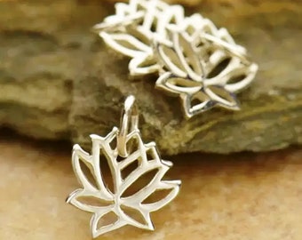 CLOSEOUT! 10 Lotus Sterling Silver Charms, 12mm x 9mm, From Nina Designs A868, Wholesale Jewelry